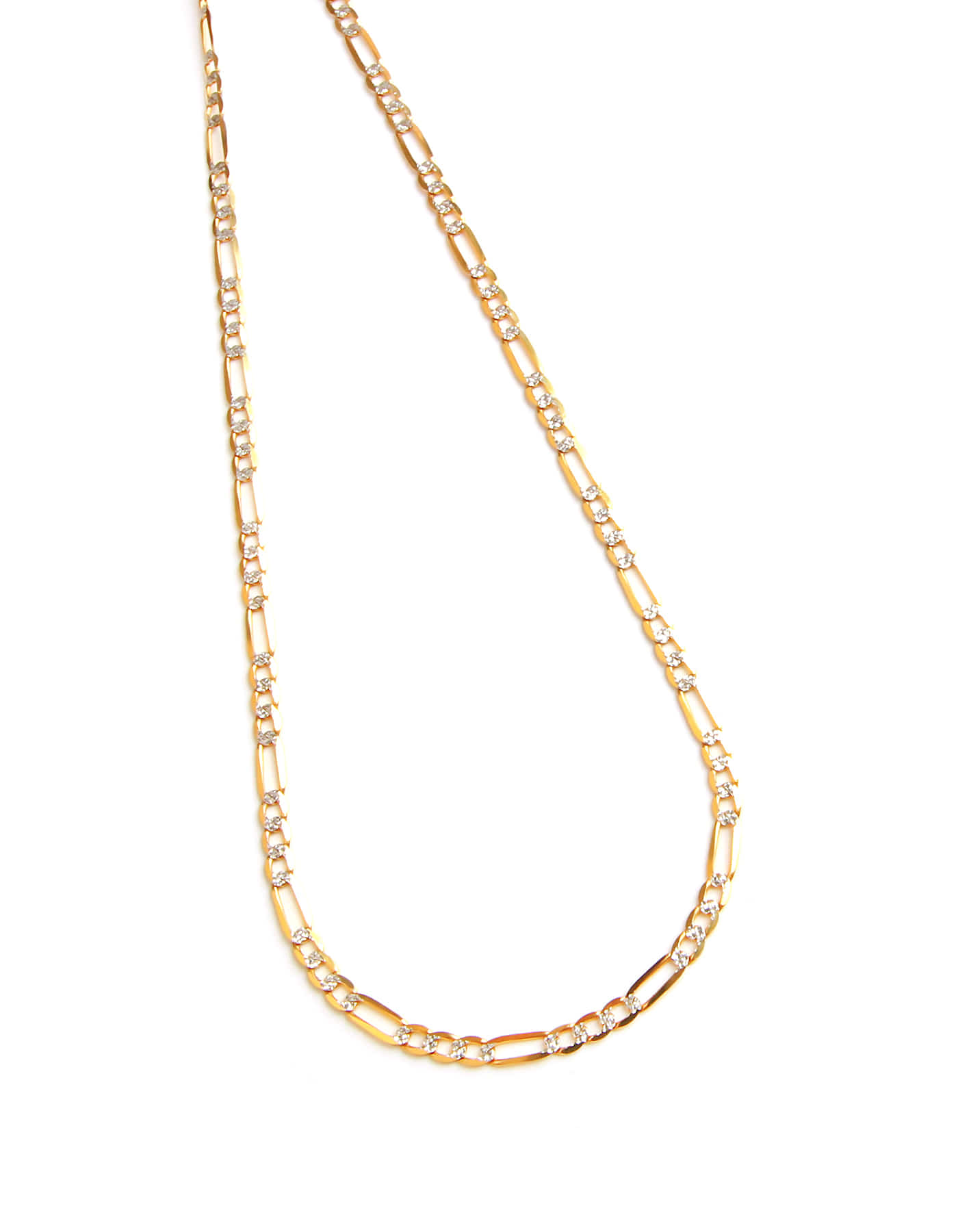 Two-Tone Gold Dia Cut Figaro Chain Necklace